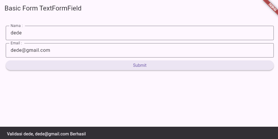 Hasil Form TextFormField